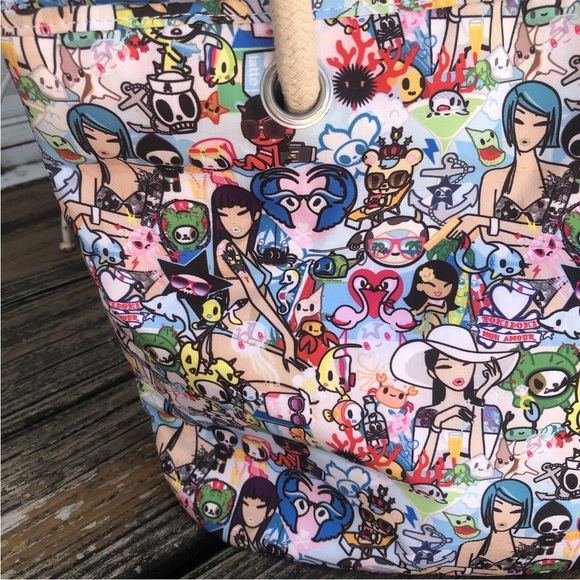 Tokidoki Le Sportsac My Love Tote Bag Purse Handbag Rope Handles Black Kawaii - Picture 2 of 12